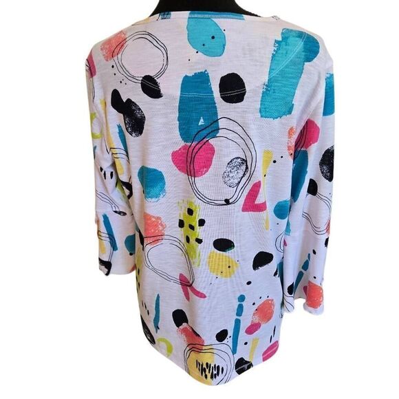 Multiples Womens Abstract Multi Color Flare Sleeve Art to Wear Top Small - Picture 3 of 11